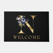 WELCOME Black and Gold Herfst Monogram N Doormat