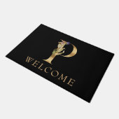WELCOME Black and Gold Herfst Monogram P Doormat Deurmat (Schuin)