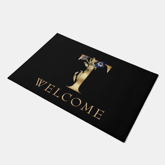 WELCOME Black and Gold Herfst Monogram T Doormat Deurmat (Schuin)
