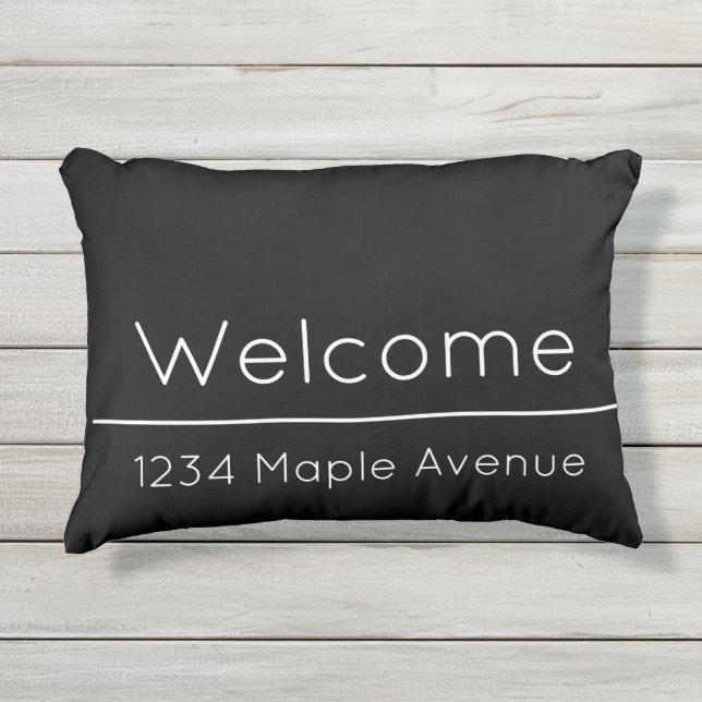 Welcome Black and White Home Street Address Buitenkussen (Voorkant)