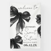 Welcome Black Bow Coquette Script Sweet 16 Party Spandoek (Verticaal)