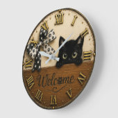 Welcome Black Kitten Cute Peeking Cat Grote Klok (Hoek)