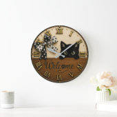 Welcome Black Kitten Cute Peeking Cat Grote Klok (Huis)