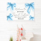 Welcome Blue Bow Coquette Script Sweet 16 Spandoek (Insitu)