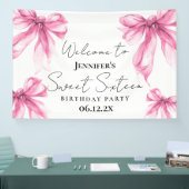 Welcome Blush Pink Bow Coquette Script Sweet 16 Spandoek (Beurs)