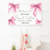 Welcome Blush Pink Bow Coquette Script Sweet 16 Spandoek (Insitu)