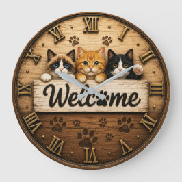 Welcome Cats Cute Trio of Kittens Rustic Farmhouse Grote Klok