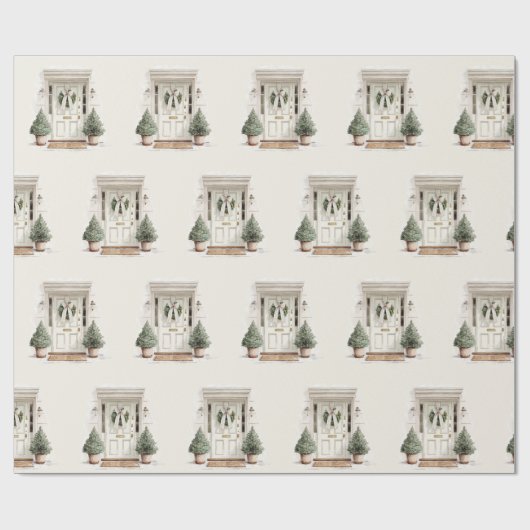 Welcome Christmas Door Greenery Wrapping Paper Cadeaupapier (Vlak)