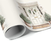 Welcome Christmas Door Greenery Wrapping Paper Cadeaupapier (Rol Hoek)