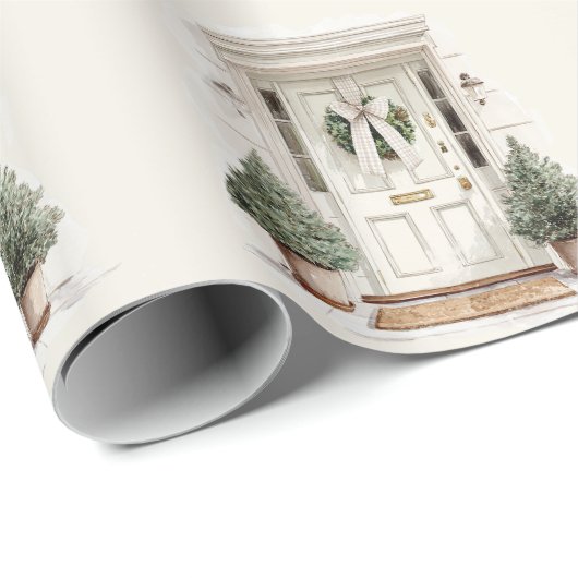 Welcome Christmas Door Greenery Wrapping Paper Cadeaupapier (Rol Hoek)