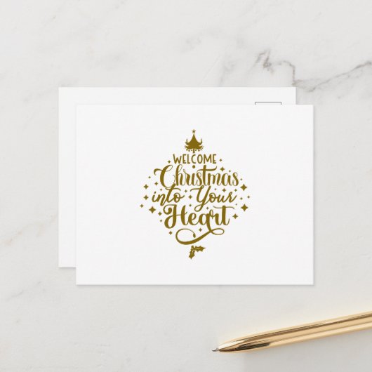 Welcome Christmas Into Your Heart Christmas Briefkaart (Voorkant / Achterkant in situ)