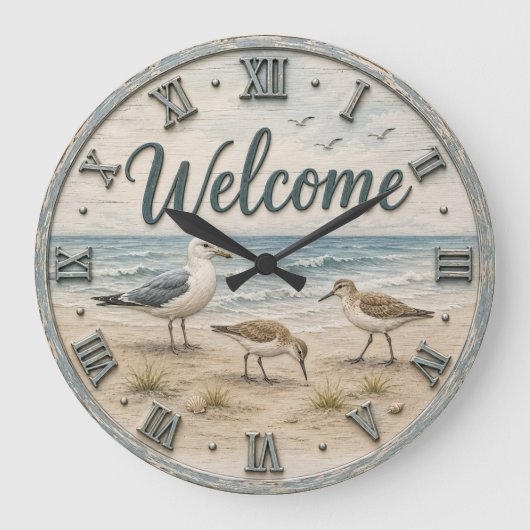 Welcome Coastal Seabirds Rustic Beach House Grote Klok (Voorkant)