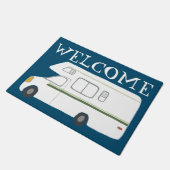 WELCOME Cute Camper  Motorhome Art over blauw Deurmat (Schuin)