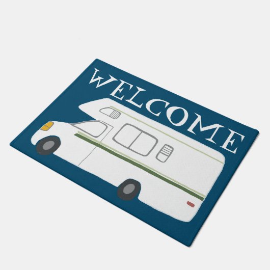 WELCOME Cute Camper  Motorhome Art over blauw Deurmat (Schuin)
