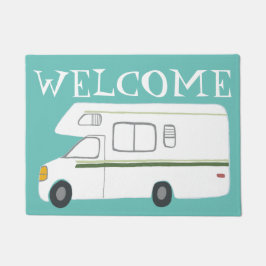 WELCOME Cute Camper  Motorhome Art over blauw Deurmat