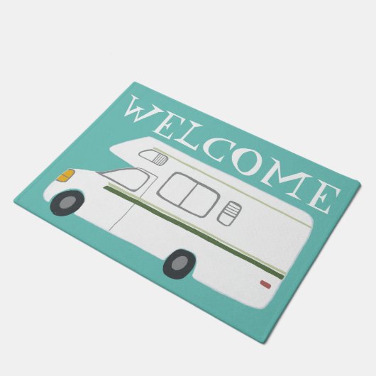 WELCOME Cute Camper  Motorhome Art over blauw Deurmat (Schuin)