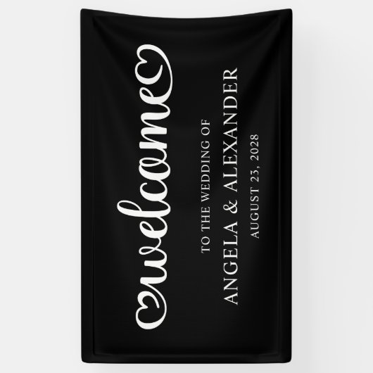 Welcome Cute Hearts Script Wedding Spandoek (Verticaal)