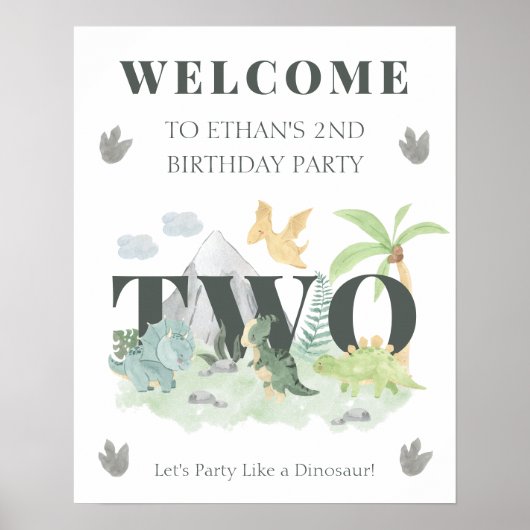 Welcome Dinosaur 2nd Birthday Boy Cute Jungle Poster (Voorkant)