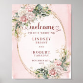 Welcome Dusty Pink Eucalyptus Wedding Sign Art Poster (Voorkant)