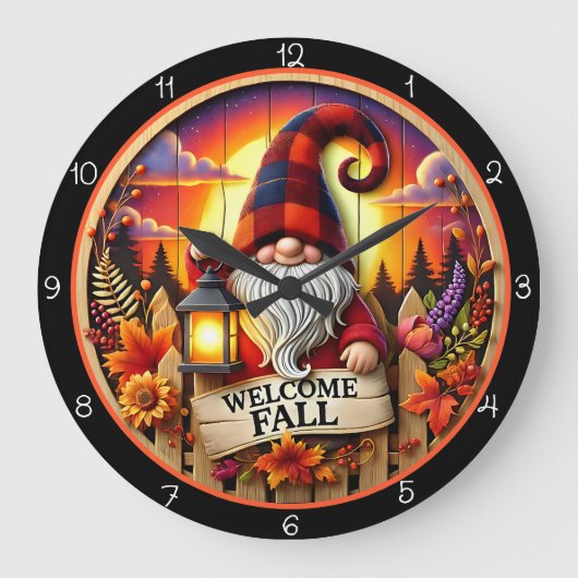 Welcome Fall Gnome Grote Klok (Voorkant)