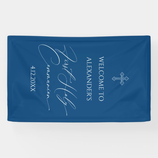 WELCOME FIRST COMMUNION banner custom BLUE (Horizontaal)