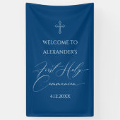 WELCOME FIRST COMMUNION banner custom BLUE (Verticaal)