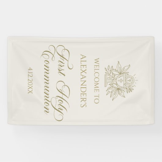 WELCOME FIRST COMMUNION banner custom marfil (Horizontaal)