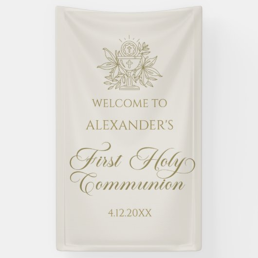 WELCOME FIRST COMMUNION banner custom marfil (Verticaal)