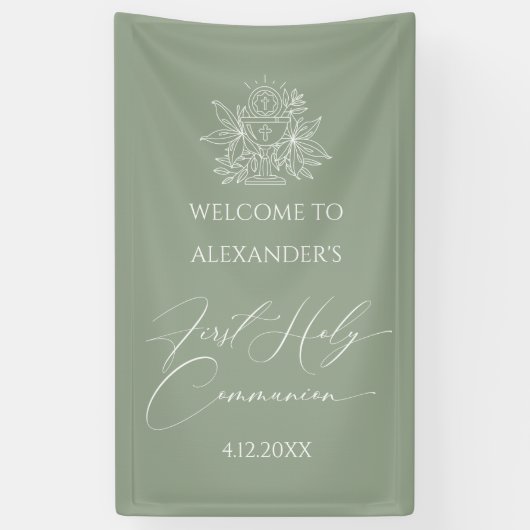 WELCOME FIRST COMMUNION banner custom Sage (Verticaal)