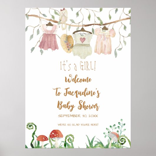 WELCOME Girl Baby Clothes Clothesline Shower Poster (Voorkant)