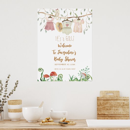 WELCOME Girl Baby Clothes Clothesline Shower Poster (Keuken)