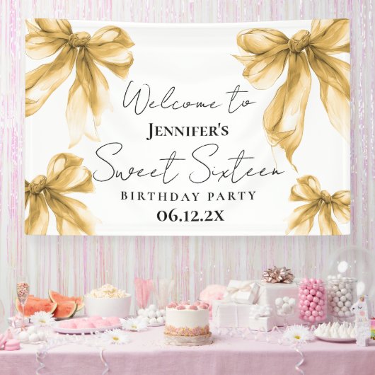 Welcome Gold Bow Coquette Script Sweet 16  Spandoek (Feest)