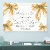 Welcome Gold Bow Coquette Script Sweet 16 Spandoek (Beurs)