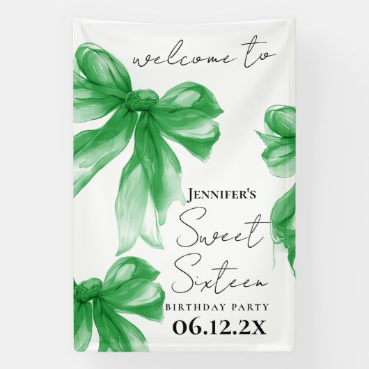 Welcome Green Bow Coquette Script Sweet 16  Spandoek (Verticaal)