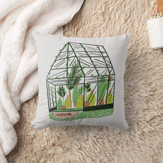 Welcome Green House Botanical Cactus Plants Art Kussen (Deken)