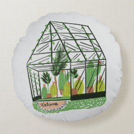 Welcome Green House Botanical Cactus Plants Art Rond Kussen