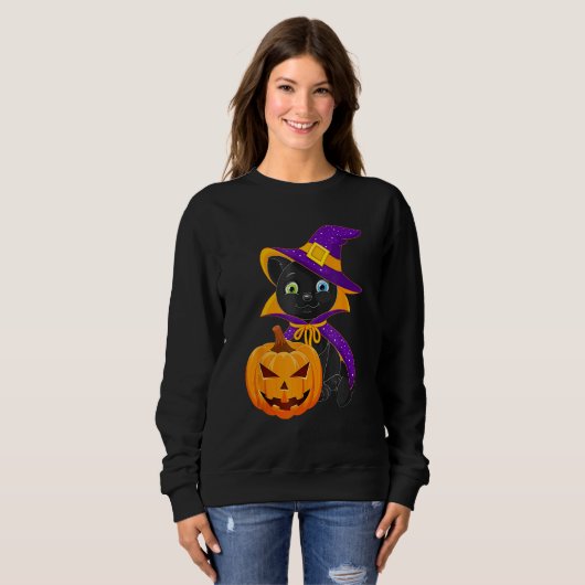 Welcome Happy Hat Cat Halloween 2023 Devil Face Pu Trui (Voorkant volledig)