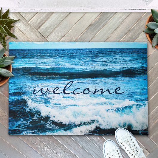 "Welcome" Hawaii Turquoise Blue Ocean Waves Photo Deurmat