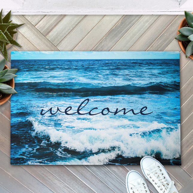 "Welcome" Hawaii Turquoise Blue Ocean Waves Photo Deurmat (Creator heeft geüpload)