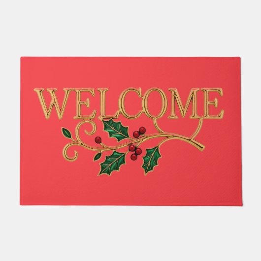 Welcome holly christmas guest  deurmat (Voorkant)