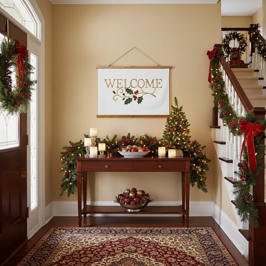 Welcome holly christmas guest  hangend wandkleed