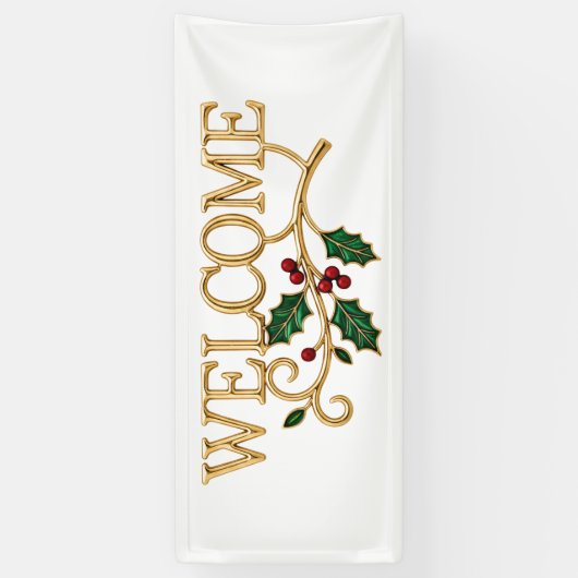 Welcome holly christmas guest spandoek (Verticaal)