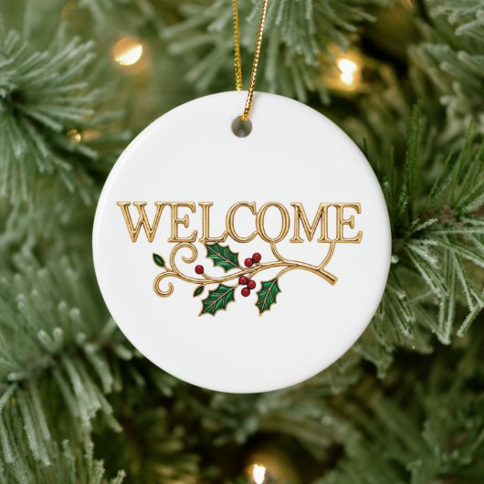 Welcome holly christmas  keramisch ornament (Boom)