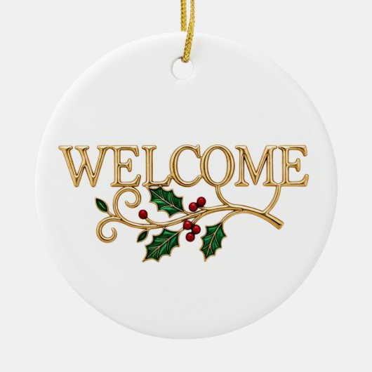 Welcome holly christmas keramisch ornament (Voorkant)