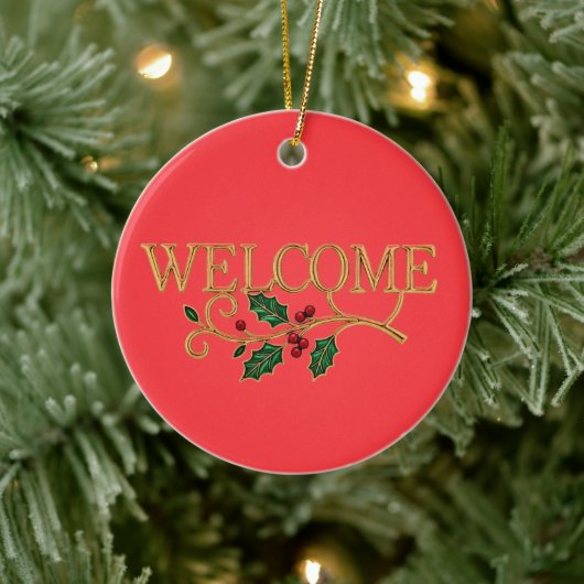 Welcome holly christmas  keramisch ornament (Boom)