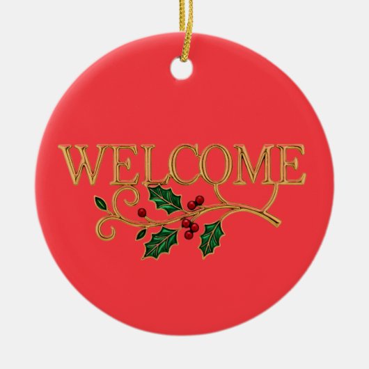 Welcome holly christmas keramisch ornament (Voorkant)