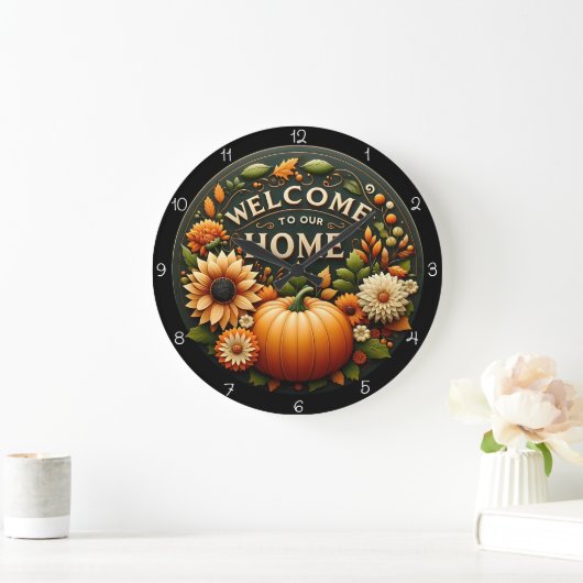 Welcome Home Floral Pumpkin Autumn Grote Klok (Huis)