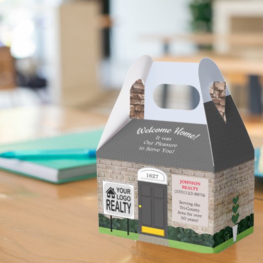 Welcome Home Makelaar Logo Witte Bakstenen Huis Gr Bedankdoosjes