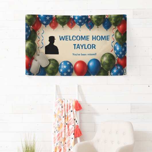 Welcome Home Military Banner – Custom Name Balloon (Insitu)