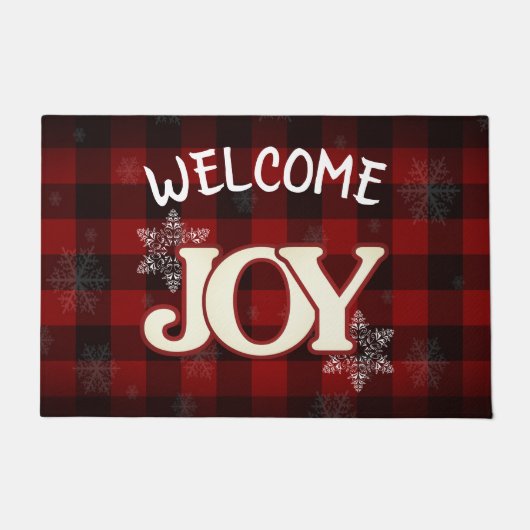 WELCOME JOY Elegant Red buffalo plaid Kerstmis Deurmat (Voorkant)